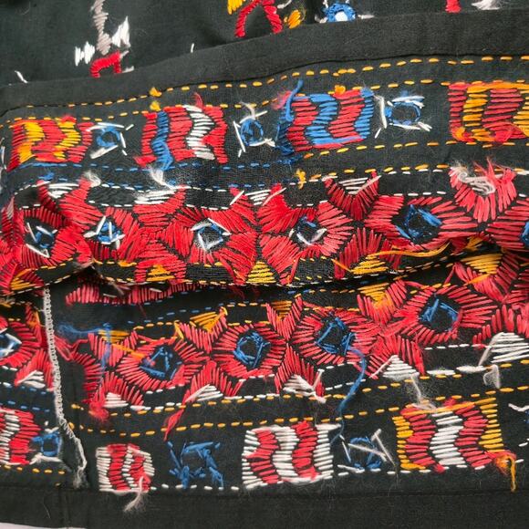 Hand Made Black Cotton Kutchi Hand Embroidered Mirrow Image Vibrant Color XL - Picture 4 of 10